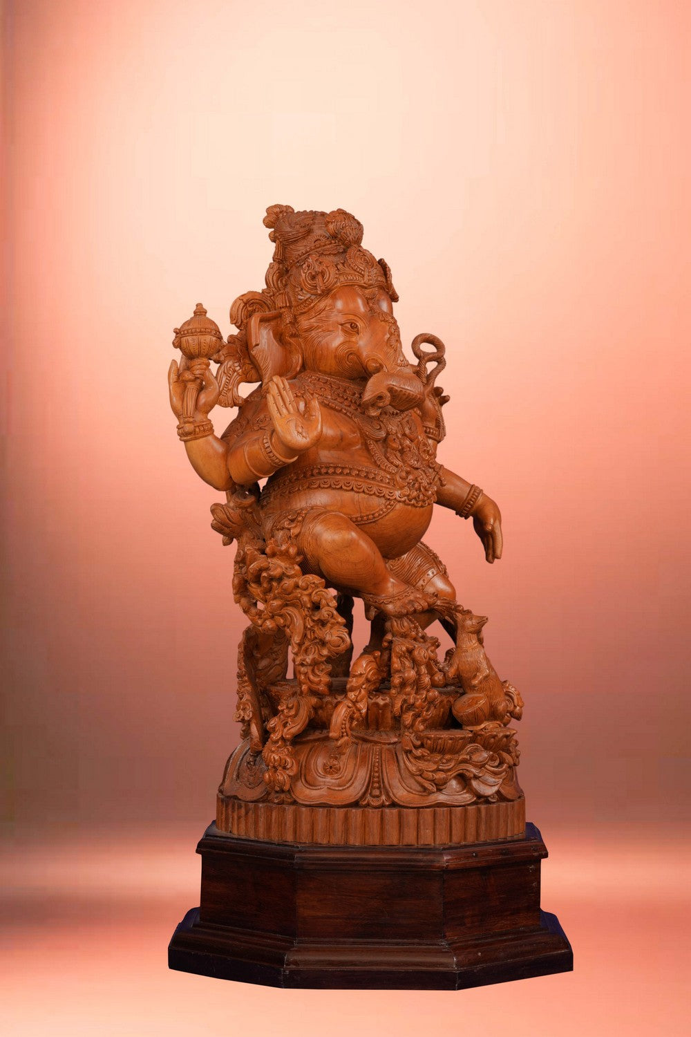 Image of Teak Wood Carving Lord Ganesha Statue